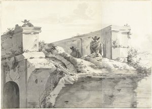 Utsikt över kanten av Ponte Rotto i Rom av Jan Asselijn (copy after)