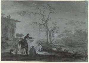 Herdar vid en lägereld vid Moonlight av Jan Asselijn (possibly)