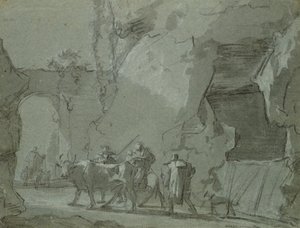 Shepherds in Front of an Archway, ca 1650-52 (indisk bläck och krita på papper)