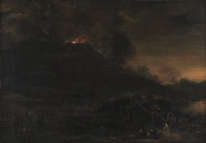 Vesuvius får utbrott vid nattfallet av Jan Asselijn