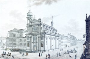 Hibernians kyrka (irländska franciskaner) och Hibernian (Hybernská) Street, 1781 av Jan Balzer