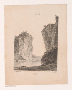 Rotsen längs vattnet Rocks (titel på objekt) Principer för landskap ritade från naturen och utförda på sten (serietitel) av Jan Baptiste de Jonghe