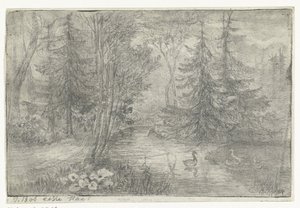 Skogsdamm med ankor av Jan Bos Wz. (signed by artist)