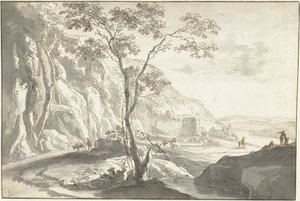 Bergigt landskap med figurer av Jan Both (possibly)