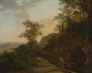 Sydligt landskap med resenärer vid ett vadställe av Jan Both