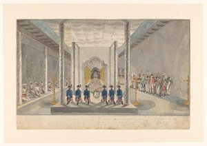 VOC-delegation vid en publik med kungen Kandy, Sri Rajadi Raja Sinha av Jan Brandes