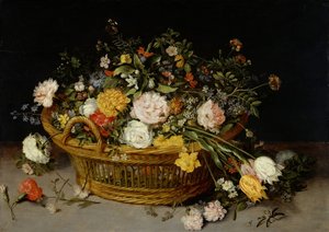 En korg med blommor, troligen 1620-talet.
