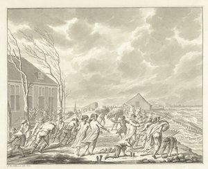 Översvämningen av Diemerzeedijk nära Amsterdam, 1776 av Jan Bulthuis (signed by artist)