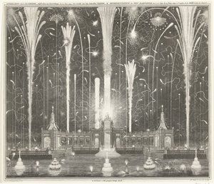 Fyrverkerier i Haag för freden i Aachen, 1749 Skildring av fyrverkeriet, avfyrat i Haag, 13 juni 1749, använd av den Aakensche Vreede / Representation du feu d