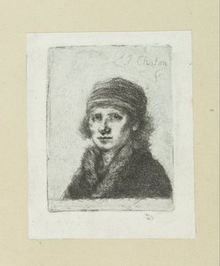 Jonge man sätter bontkraag The Compleat Work of Etchings av John Chalon / Oeuvre Complette des Eaux Fortes av Jean Chalon (serietitel) av Jan Chalon