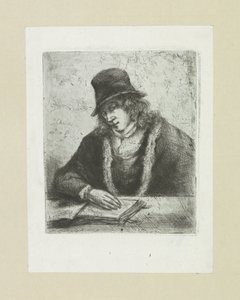Lezende man sätter hackad The Compleat Work of Etchings av John Chalon / Oeuvre Complette des Eaux Fortes av Jean Chalon (serietitel) av Jan Chalon
