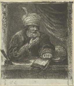 Man med turban bakom ett skrivbord av Jan Chalon