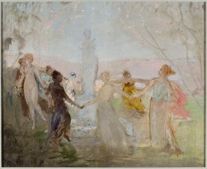 Skiss till målningen "Procession runt statyn Venus från Milo" av Jan Ciągliński