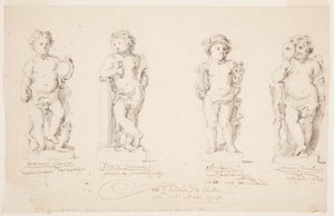 Ritning, Projekt för statyer: "Visdom." "Beständighet." "Vältalighet." "Amor förklädd", 1726