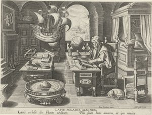 Kompassens uppfinning Lapis Polaris, Magnes (titel på objekt) Nya uppfinningar och upptäckter (serietitel) Nova Reperta (serietitel) av Jan Collaert (II) (attributed to)