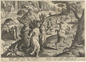 Vrouwen verjagen een sater Jachttaferelen (serietitel) Jakten på vilt, fågel och fisk i Bestiary (serietitel)