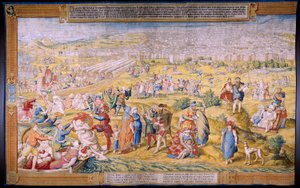 flamländsk gobeläng. Serien Erövringen av Tunis: Plundringen av Tunis. Serietecknaren Jan Cornelisz Vermeyen. Studio Willem de Pannemaker, Bryssel. omkring 1545.