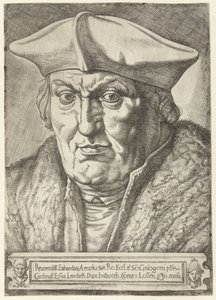 Porträtt av Erard de la Marck, prins-biskop av Liège Reurendill Euhardus Amarka ... bulliacen Comes Lossen (titel på objekt) av Jan Cornelisz Vermeyen