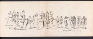 Masquerade of the Leiden Students, 1865 (skylt 10) Klädd procession som hölls av medlemmarna i Leidens studentkår den 6 juni 1865, för att fira 290-årsjubileet av Leidsche Hoogeschool, föreställande: holländarnas inträde b.