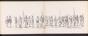 Masquerade of the Leiden Students, 1865 (skylt 13) Klädd procession som hölls av medlemmarna i Leidens studentkår den 6 juni 1865, för att fira 290-årsjubileet av Leidsche Hoogeschool, föreställande: holländarnas inträde b. av Jan Daniël Cornelis Carel Willem baron de Constant Rebecque