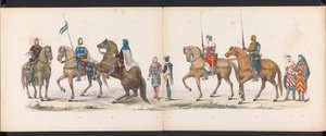 Masquerade of the Leiden Students, 1865 (skylt 14) Klädd procession som hölls av medlemmarna i Leidens studentkår den 6 juni 1865, för att fira 290-årsjubileet av Leidsche Hoogeschool, föreställande: holländarnas inträde b.