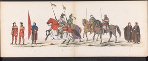 Masquerade of the Leiden Students, 1865 (skylt 2) Klädd procession som hölls av medlemmarna i Leidens studentkår den 6 juni 1865, för att fira 290-årsjubileet av Leidsche Hoogeschool, som visar: holländarnas inträde i