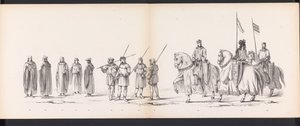 Masquerade of the Leiden Students, 1865 (skylt 3) Klädd procession som hölls av medlemmarna i Leidens studentkår den 6 juni 1865, för att fira 290-årsjubileet av Leidsche Hoogeschool, som visar: holländarnas inträde i av Jan Daniël Cornelis Carel Willem baron de Constant Rebecque
