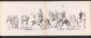 Masquerade of the Leiden Students, 1865 (skylt 8) Klädd procession som hölls av medlemmarna i Leidens studentkår den 6 juni 1865, för att fira 290-årsjubileet av Leidsche Hoogeschool, som visar: holländarnas inträde i
