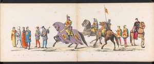 Masquerade of the Leiden Students, 1865 (skylt 8) Klädd procession som hölls av medlemmarna i Leidens studentkår den 6 juni 1865, för att fira 290-årsjubileet av Leidsche Hoogeschool, som visar: holländarnas inträde i