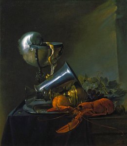 Stillleben med hummer och Nautilus-bägare