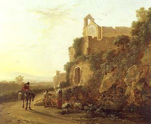 Ett italienskt landskap med figurer på en stig av Jan Dirksz Both