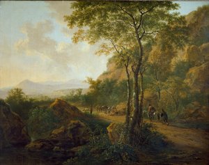Italienskt landskap med Muleteers, c1629-1652
