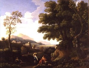 Klassiskt landskap med figurer av Jan Frans van Bloemen