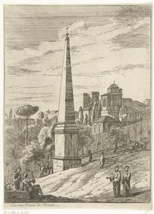 Italienskt landskap med en obelisk och utsikt över staden av Jan Frans van Bloemen