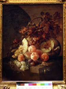Stilleben med persikor. Målning av Jan Frans van Son (1658-1718). Olja på duk, 77 x 64 cm