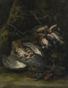 En rapphöna och småviltfåglar, 1650-tal. av Jan Fyt