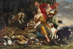 Gudinnan Diana tar emot döden par Fyt, Jan ( Johannes Fijt) (1611-1661). Olja på duk, storlek: 177x261, privat samling