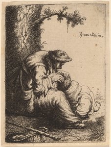 Tiggarkvinna som flyr en pojke, 1632.
