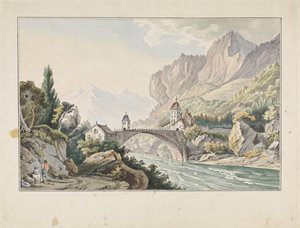 Utsikt över bron vid Saint Maurice i Schweiz