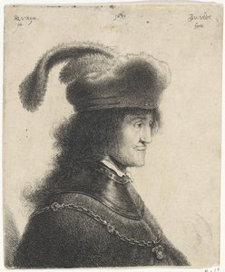 Byst av man med halsstycke och hatt med fjäder (George Rakaczy I)
