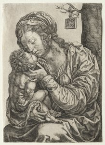Jungfrun sitter vid foten av ett träd, 1522. av Jan Gossaert