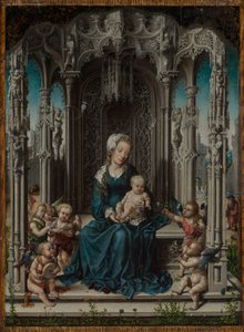 Maria på tronen med barnet och musicerande änglar av Jan Gossaert