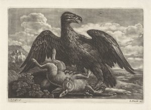 En örn står på en hare av Jan Griffier (I) (attributed to workshop of)