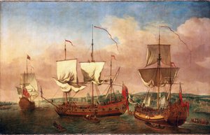 Skeppet "Peregrine" och andra kungliga fartyg utanför Greenwich, omkring 1710. Olja på duk, ca 1710-1715, av Jan Griffier (1645-1718).