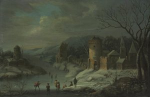 Vinterlandskap, ca 1680-1718 (olja på koppar, monterad på trä) av Jan Griffier