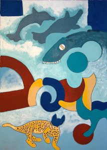 Leoparden har ett blått huvud, 2009 (olja på duk) av Jan Groneberg