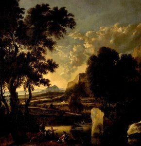 Landskap med figurer i förgrunden av Jan Hackaert