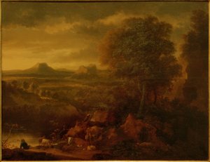 Södra landskap med herdar, flock och jaktscen