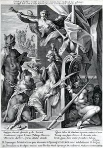 Mercury och Minerva beväpnar en hjälte med en tjurskinn och en lagerkrans, 1604
