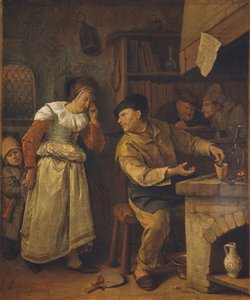 En guldsmed smälter ner en kvinnas smycken i närvaro av en notarie: Alkemisten, ca. 1668-70 (olja på duk) av Jan Havicksz. Steen